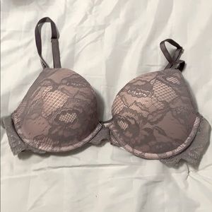NWOT Victoria Secret Biofit Demi Uplift in 36B Pink w/ Light Gray Lace Overlay.